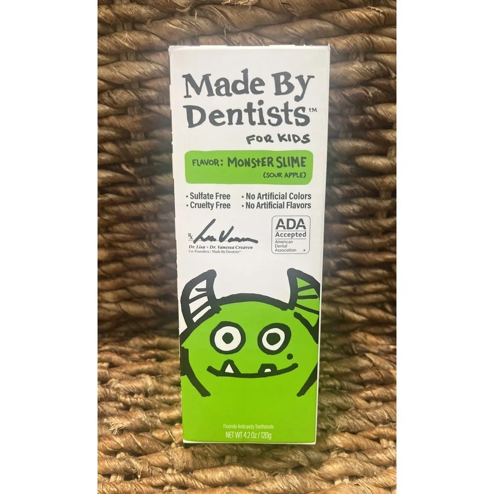 MadeByDentists For Kids Monster Slime Sour Apple‎ Toothpaste Teeth 4.2 oz NEW